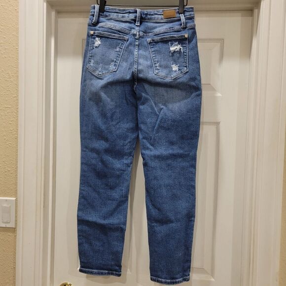 Judy Blue High Rise Rainbow Embroidery Cropped Straight Leg Jeans, sz 29 - Picture 4 of 11